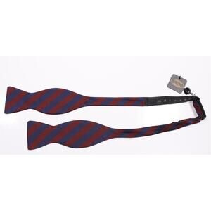 H. Stockton Atlanta Blue Burgundy Striped Twill Silk Adjustable Bow Tie New
